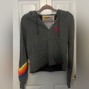 Aviator Nation Bolt Chevron 5- Split Neck Raglan Pullover Crop Hoodie